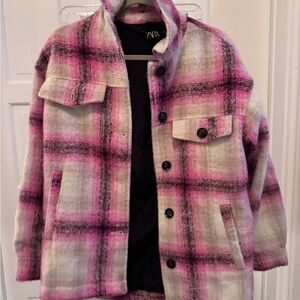 Zara Pink and Gray plaid Coat